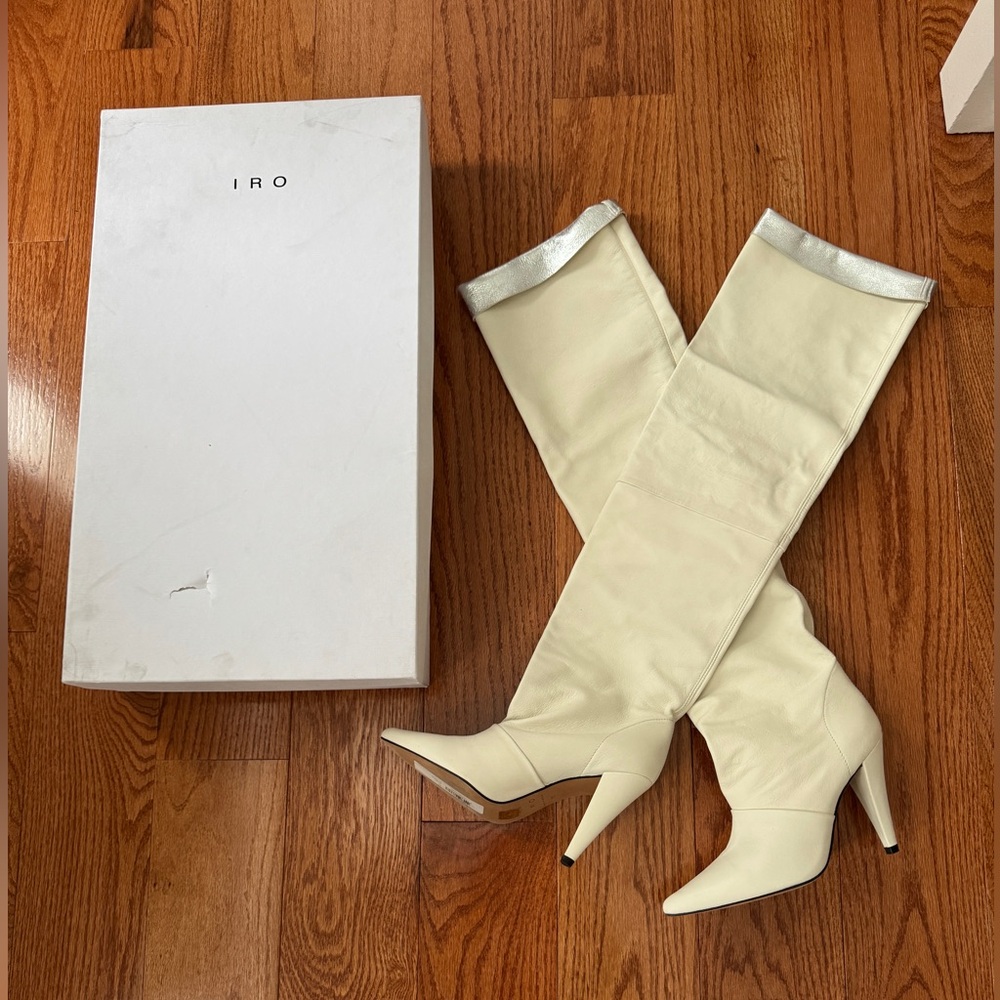 IRO Cream Over-the-Knee Boots with Silver Trim